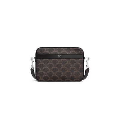 CELINE SMALL MESSENGER BAG IN TRIOMPHE CANVAS AND CALFSKIN 113942EVJ.38SI (20.5*15*5cm)